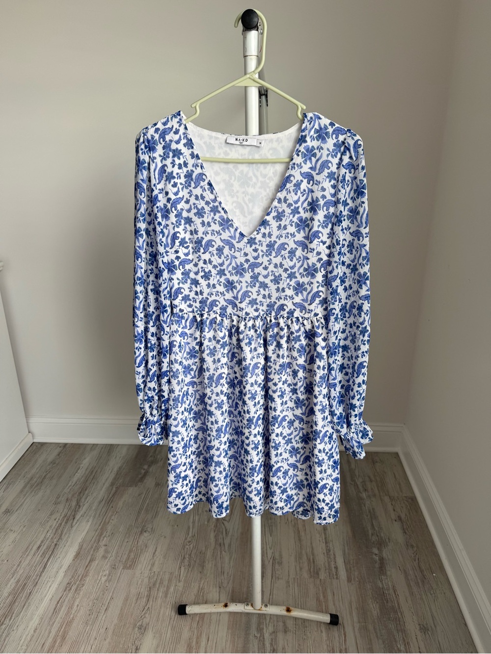 Blue Floral V-Neck Kids Dress